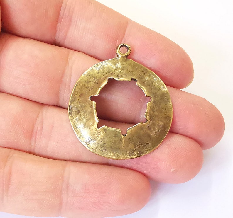 2 Hollow Round Charms Antique Bronze Plated Charms (38x33mm) G25241