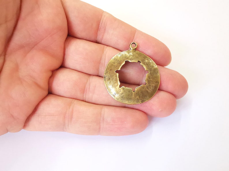 2 Hollow Round Charms Antique Bronze Plated Charms (38x33mm) G25241