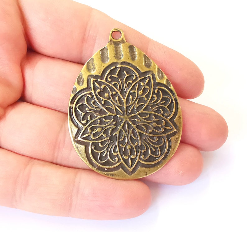 Flower Boho Pendant Ethnic Tribal Pendant Rustic Pendant Antique Bronze Plated Charms (56x42mm) G25242