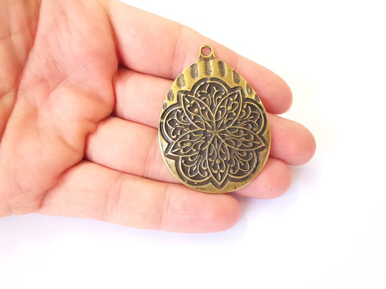 Flower Boho Pendant Ethnic Tribal Pendant Rustic Pendant Antique Bronze Plated Charms (56x42mm) G25242