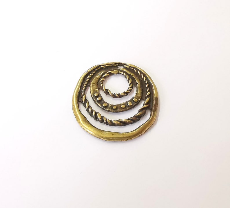 2 Circle Textured Charms Antique Bronze Plated Charms (41x38mm) G25244