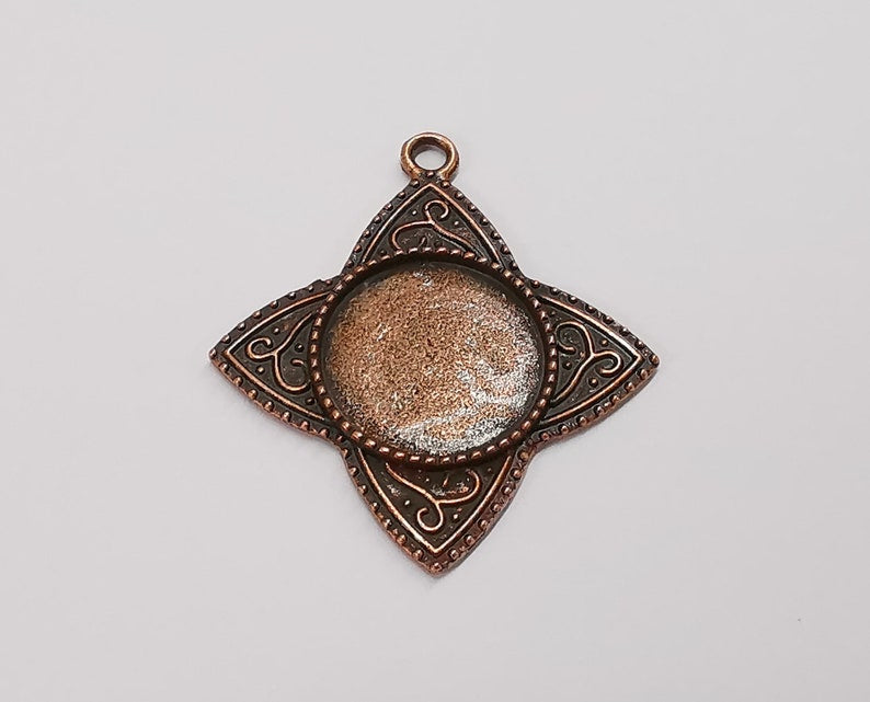 2 Copper frame pendant blank Antique copper plated pendant (44x39mm) (20mm Blank Size) G25245