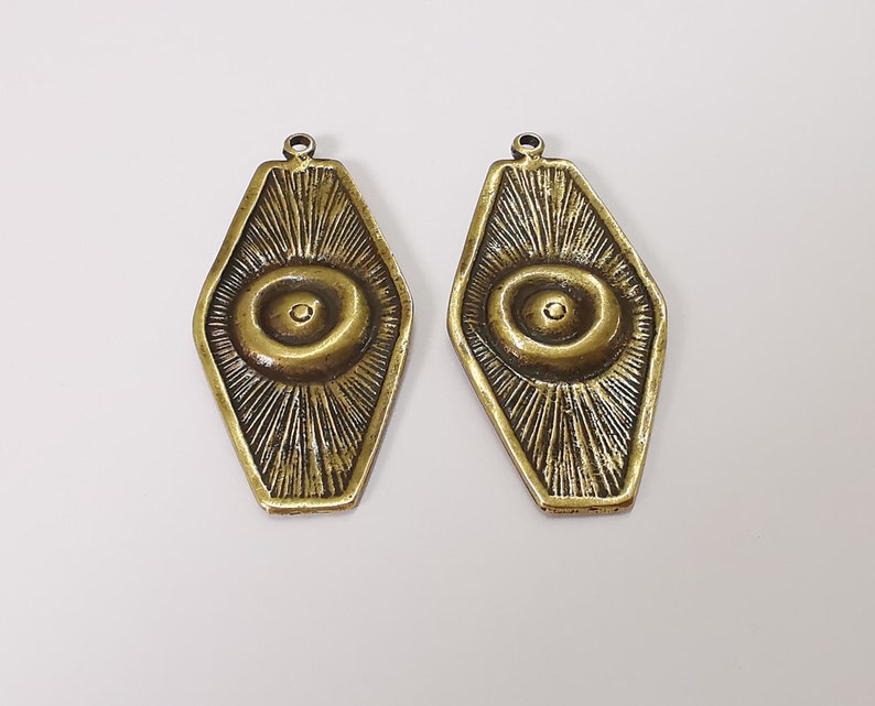 2 Ethnic eye pendant Antique bronze plated charms (55x26mm) G25267