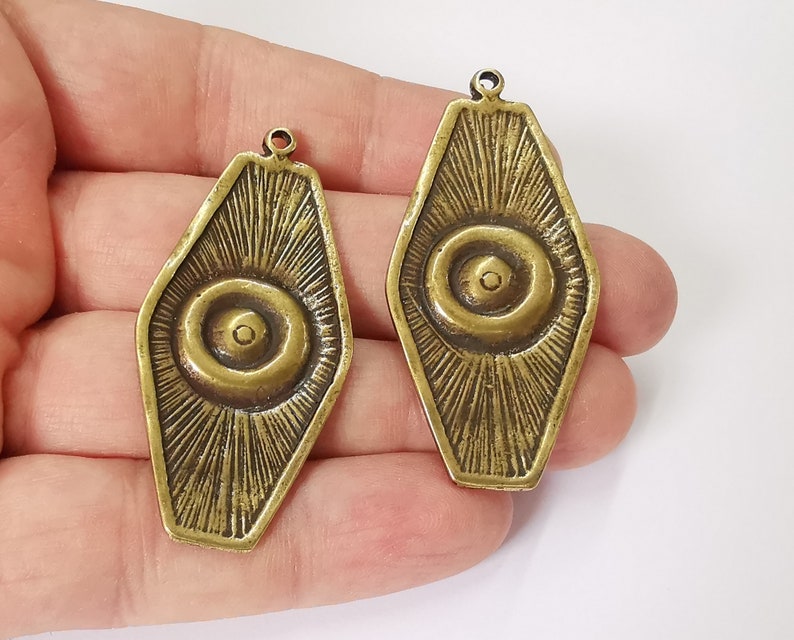 2 Ethnic eye pendant Antique bronze plated charms (55x26mm) G25267