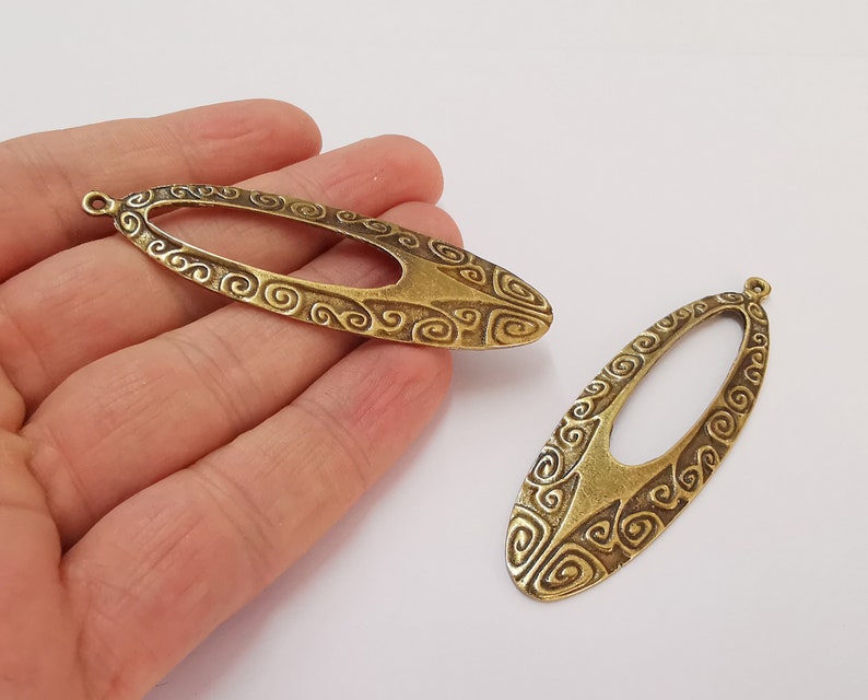 2 Swirl oval charms Antique bronze plated charms (73x23mm) G25029