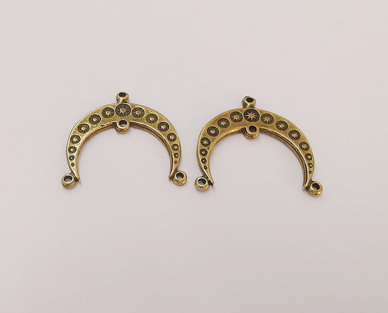 2 Crescent star connector charms Antique bronze plated charms (32x30mm) G25033