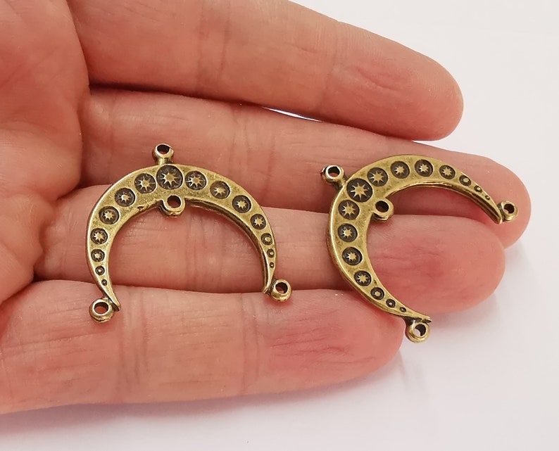 2 Crescent star connector charms Antique bronze plated charms (32x30mm) G25033
