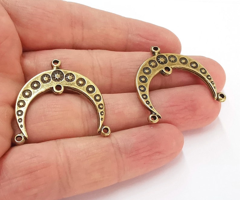 2 Crescent star connector charms Antique bronze plated charms (32x30mm) G25033