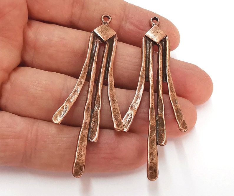 2 Hammered charms Antique copper plated charms (69x27mm) G25040