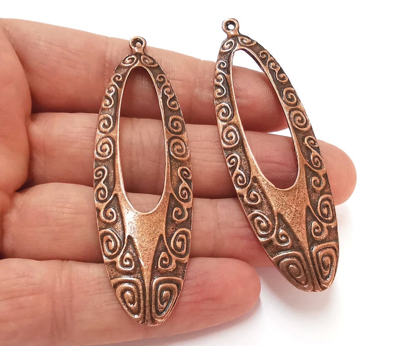 2 Swirl oval charms Antique copper plated charms (73x23mm) G25041