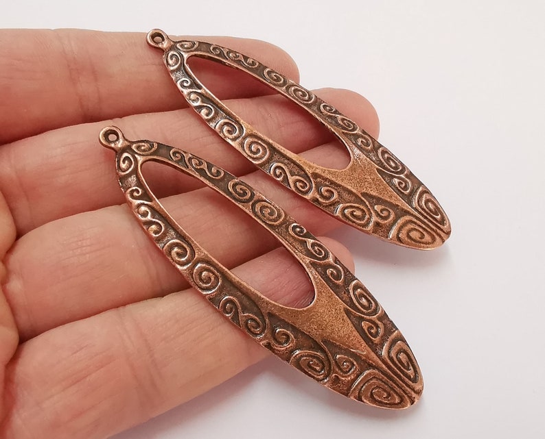 2 Swirl oval charms Antique copper plated charms (73x23mm) G25041
