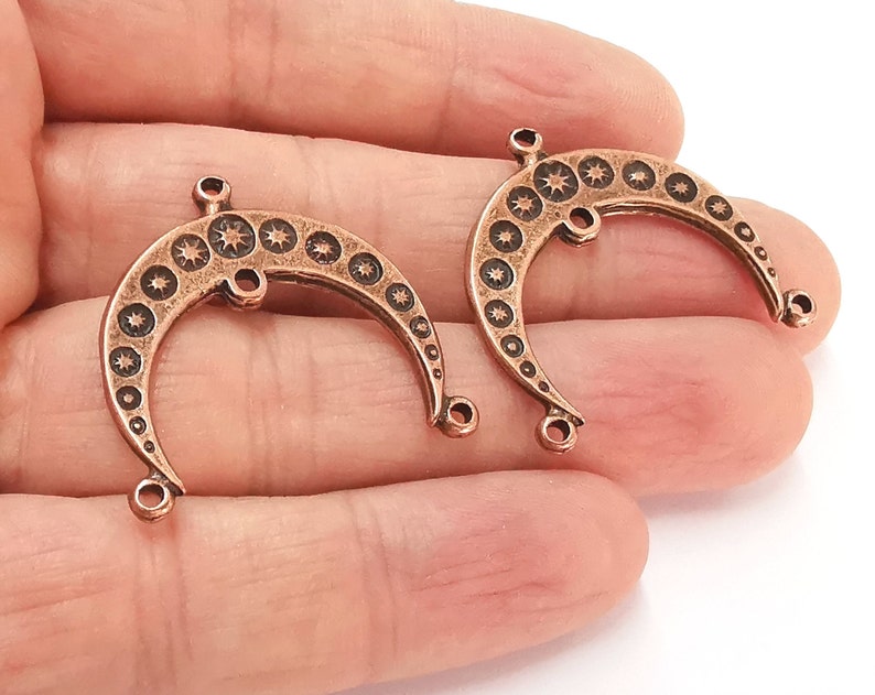 2 Crescent star connector charms Antique copper plated charms (32x30mm) G25042