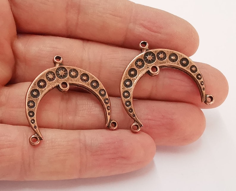2 Crescent star connector charms Antique copper plated charms (32x30mm) G25042