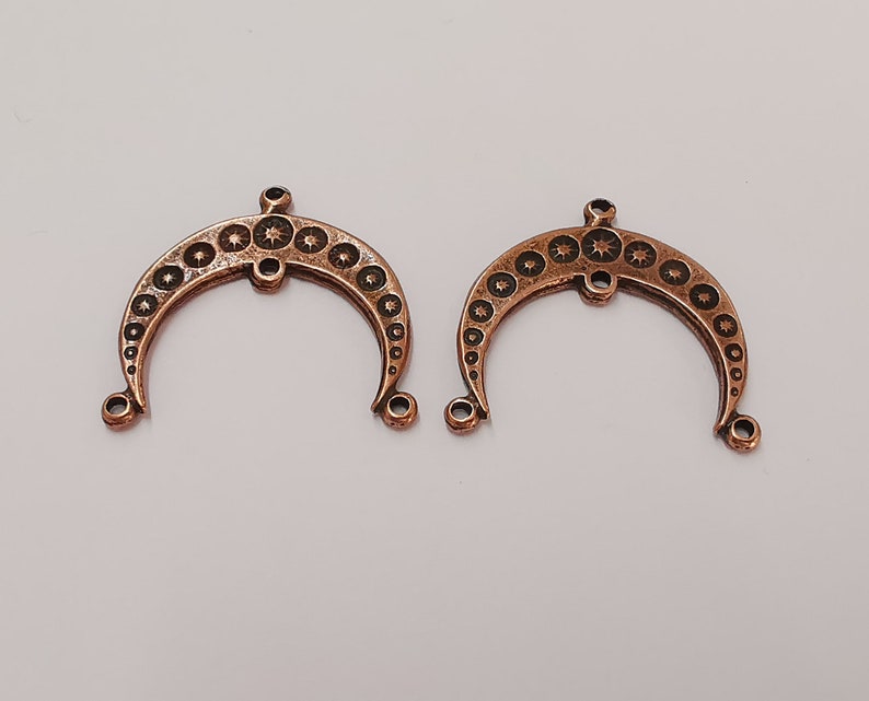 2 Crescent star connector charms Antique copper plated charms (32x30mm) G25042