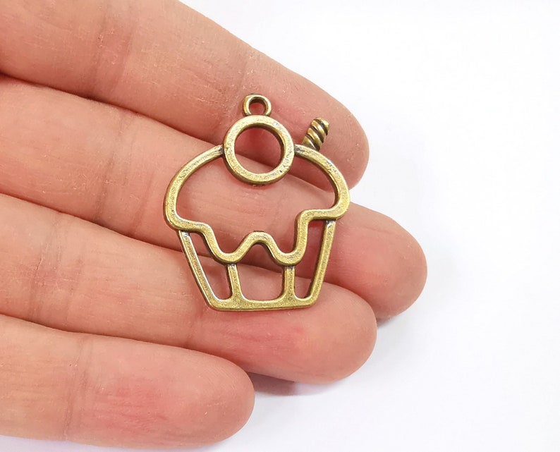 4 Muffin charms Antique bronze plated charms (36x30mm) G25074