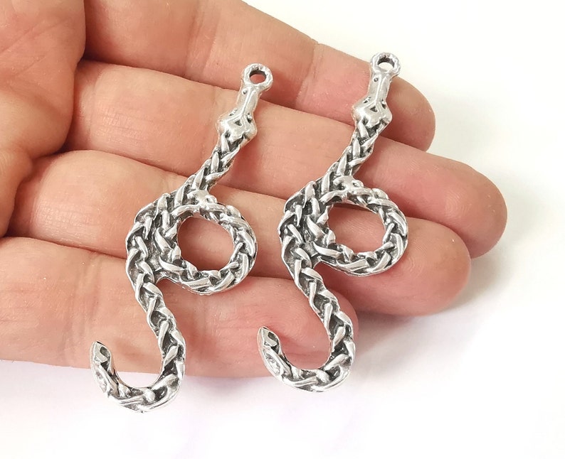 2 Snake Charms Antique Silver Plated Charms (68x21mm) G25076