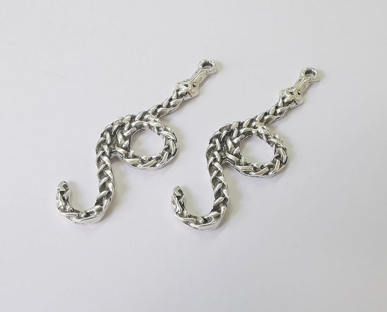 2 Snake Charms Antique Silver Plated Charms (68x21mm) G25076