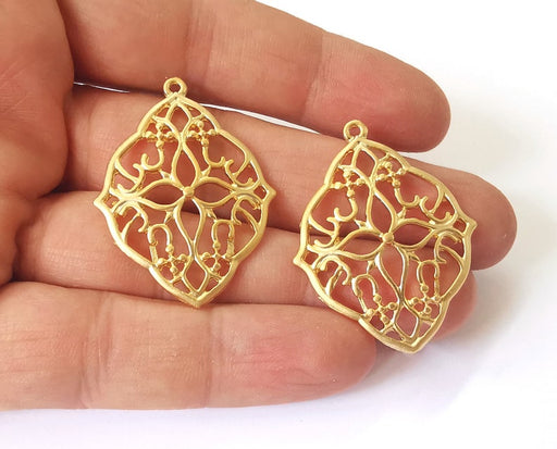 2 Flower filigree charms Gold plated charms (41x31mm) G25078