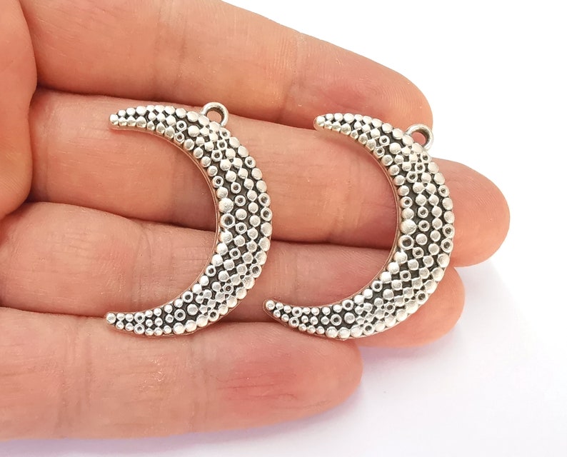 2 Crescent charms Antique silver plated charms (36mm) G25083