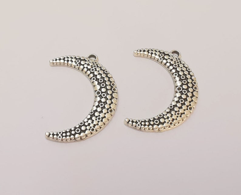 2 Crescent charms Antique silver plated charms (36mm) G25083