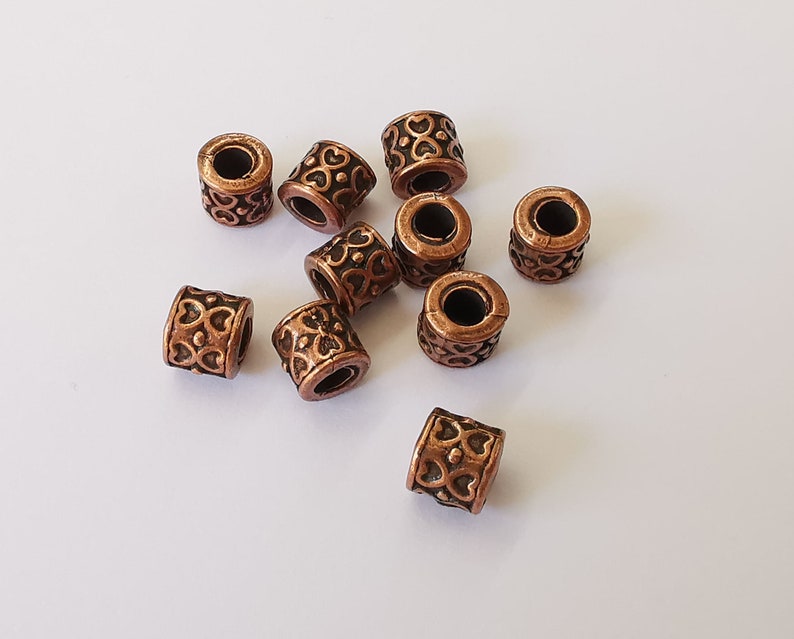10 Hearts rondelle beads Antique copper plated beads (8mm) G25317