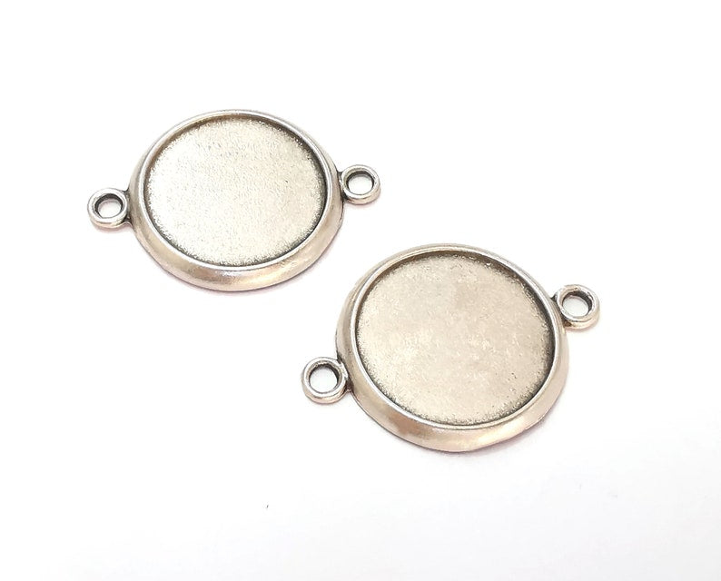 2 Circle frame connector pendant blank Antique silver plated pendant (36x26mm) (22mm Blank Size) G25086