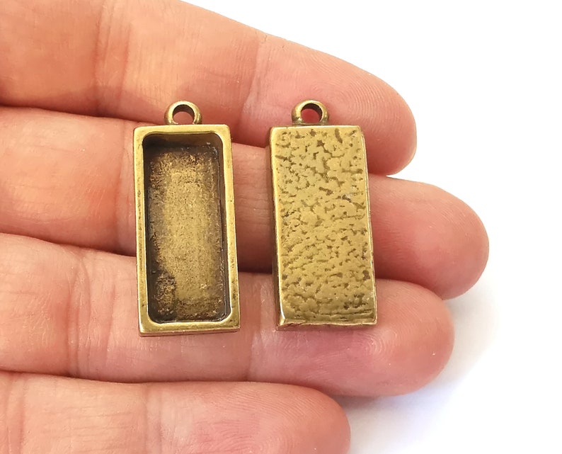 2 Rectangle pendant blank base inlay blank Resin bezel Mosaic Mountings Antique bronze plated (25x10 mm blank ) G25322