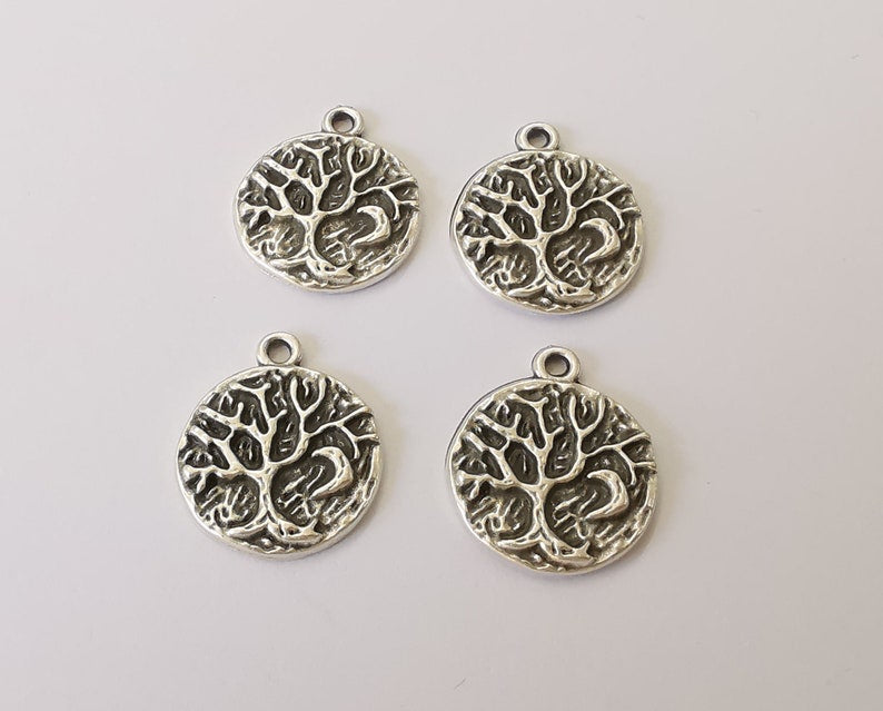 4 Tree moon charms Antique silver plated charms (21x18mm) G25328