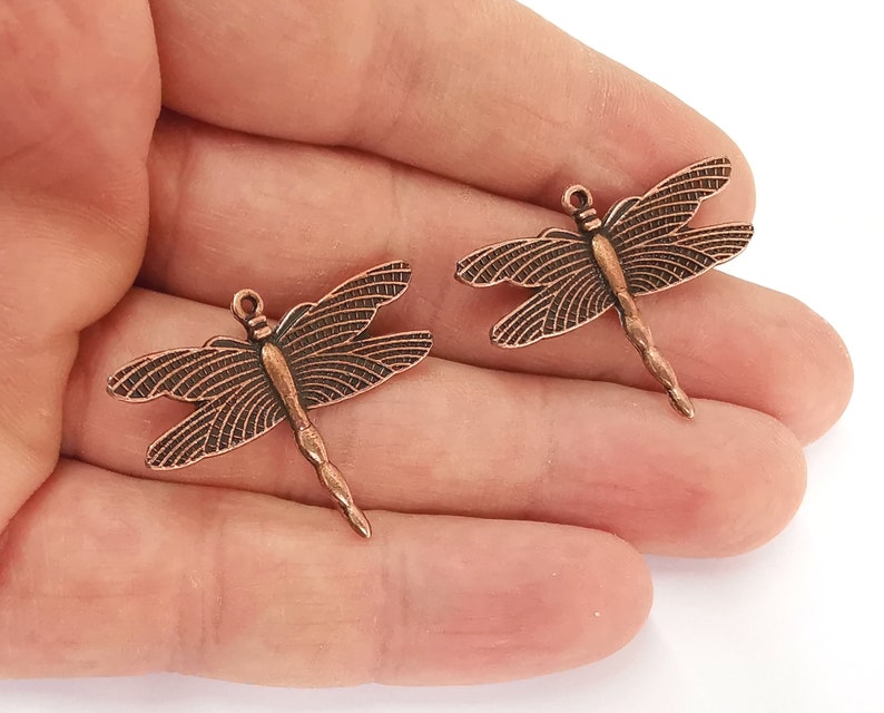 4 Dragonfly charms Antique copper plated charms (34x26mm) G25095