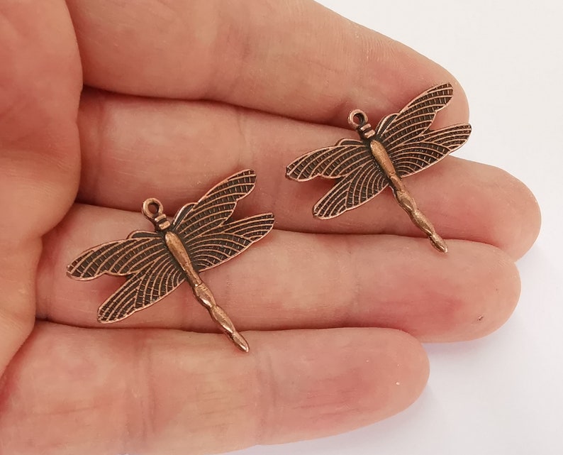 4 Dragonfly charms Antique copper plated charms (34x26mm) G25095
