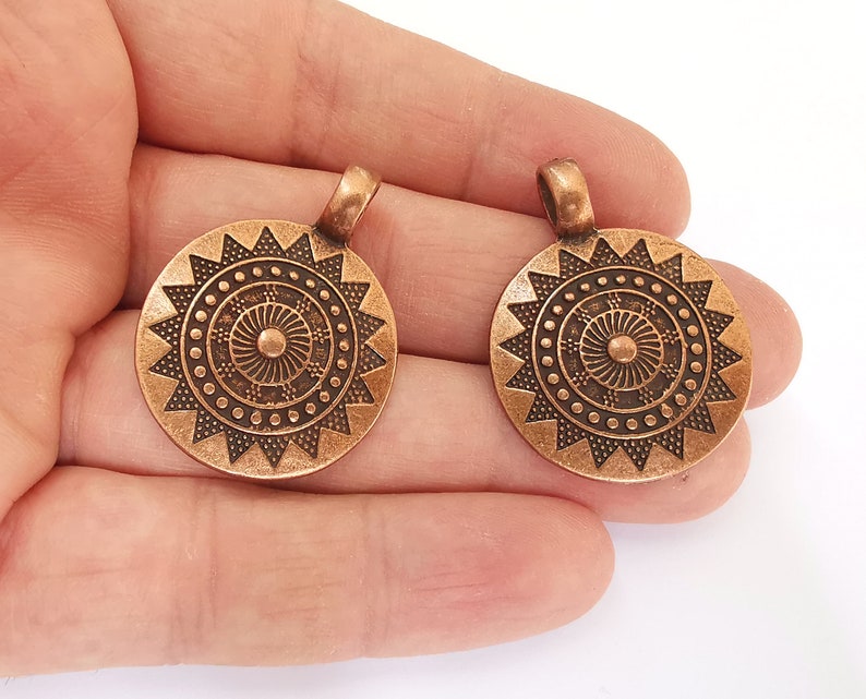 2 Ethnic circle pendant Antique copper plated pendant (38x28 mm ) G25099
