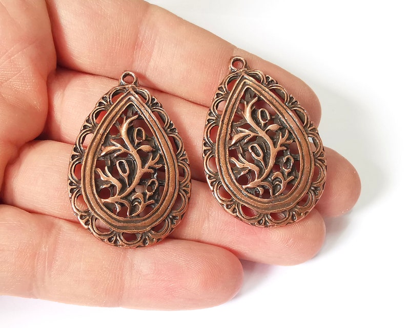 2 Drop branch charms Antique copper plated charms (43x29mm) G25104