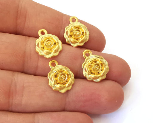 4 Rose flower charms Gold plated charms (17x13mm) G25333