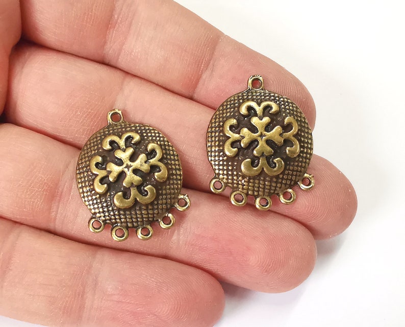 2 Dome round connector charms Antique bronze plated charms (29x22mm) G25117