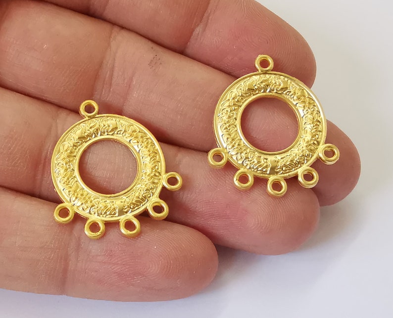 2 Round charms connector Gold plated charms (28x25mm) G25369