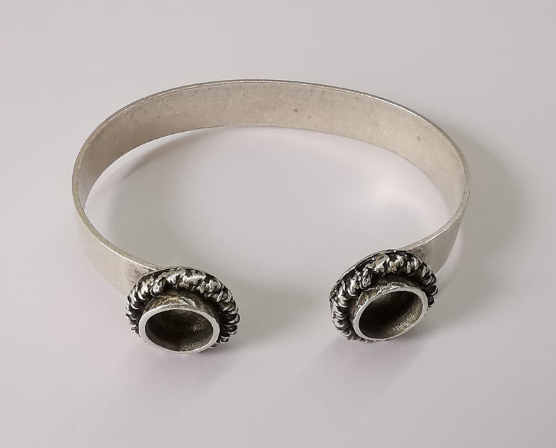 Band bracelet cuff blank bezel Glass cabochon base Adjustable antique silver plated brass (10mm ) G25375