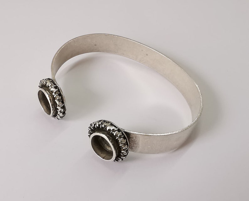 Band bracelet cuff blank bezel Glass cabochon base Adjustable antique silver plated brass (10mm ) G25375