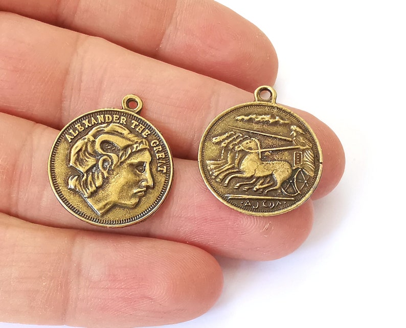 4 Coin charm Double sided Antique bronze plated charm (26x23mm) G25123