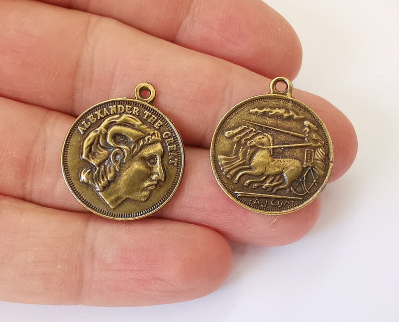 4 Coin charm Double sided Antique bronze plated charm (26x23mm) G25123