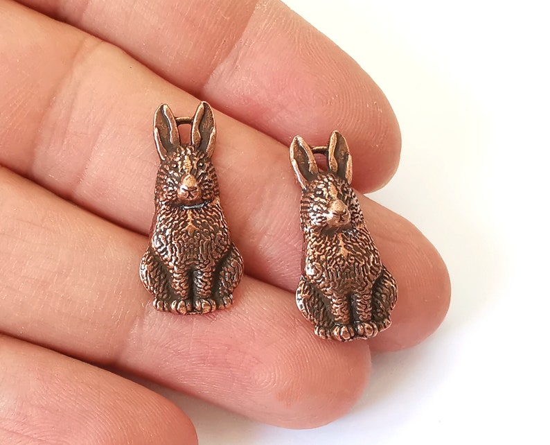 4 Rabbit charms Antique copper plated charms (26x12mm) G25136