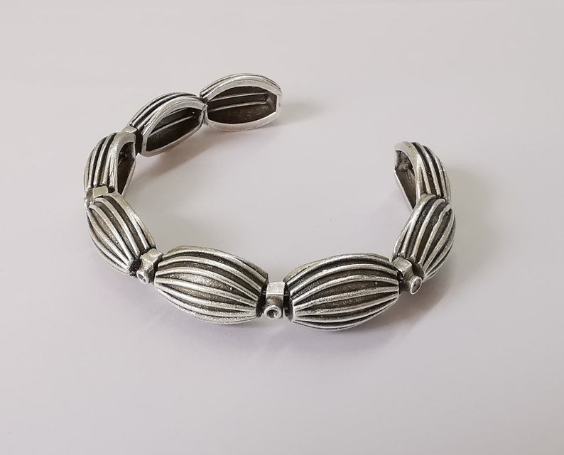 Ethnic Domes Stainless steel flexible wires bracelet cuff blank bezel base Adjustable antique silver plated brass (2 mm ) G25379