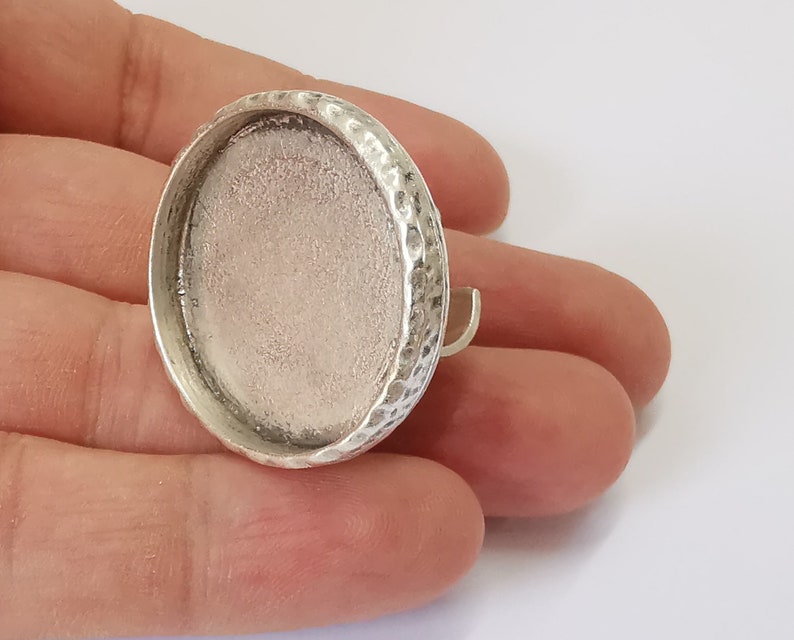 Silver ring blank setting cabochon base inlay Ring backs Mounting Adjustable Ring Base Bezel (30mm blank) Antique Silver Plated G25387