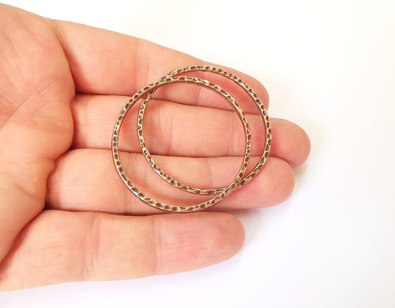4 Hammered Circle Connector Antique Copper Plated Connector Findings (44mm) G25148