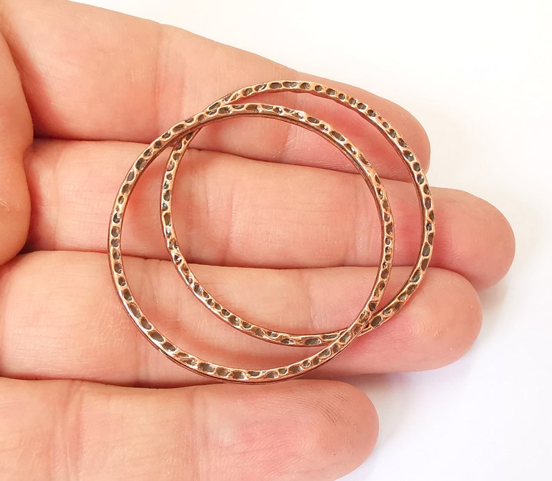 4 Hammered Circle Connector Antique Copper Plated Connector Findings (44mm) G25148