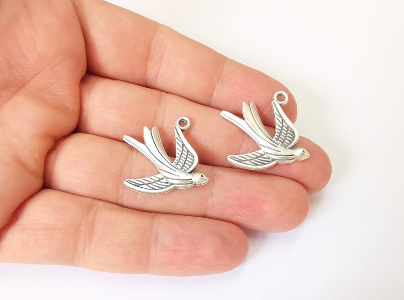 4 Bird Charms Antique Silver Plated Charms (29x27mm) G25152