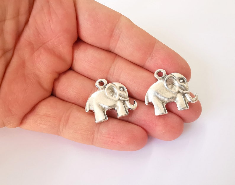 2 Elephant Charm Silver Charms Antique Silver Plated Metal (28x25mm) G25154