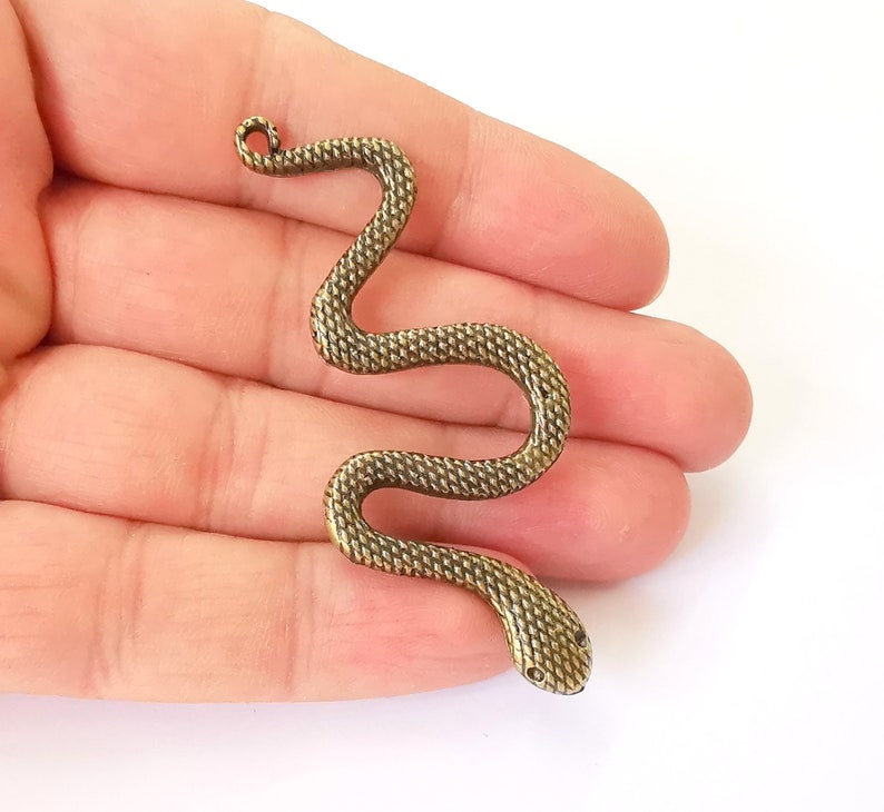 2 Snake Charms Antique Bronze Plated Charms (69x30mm) G25159