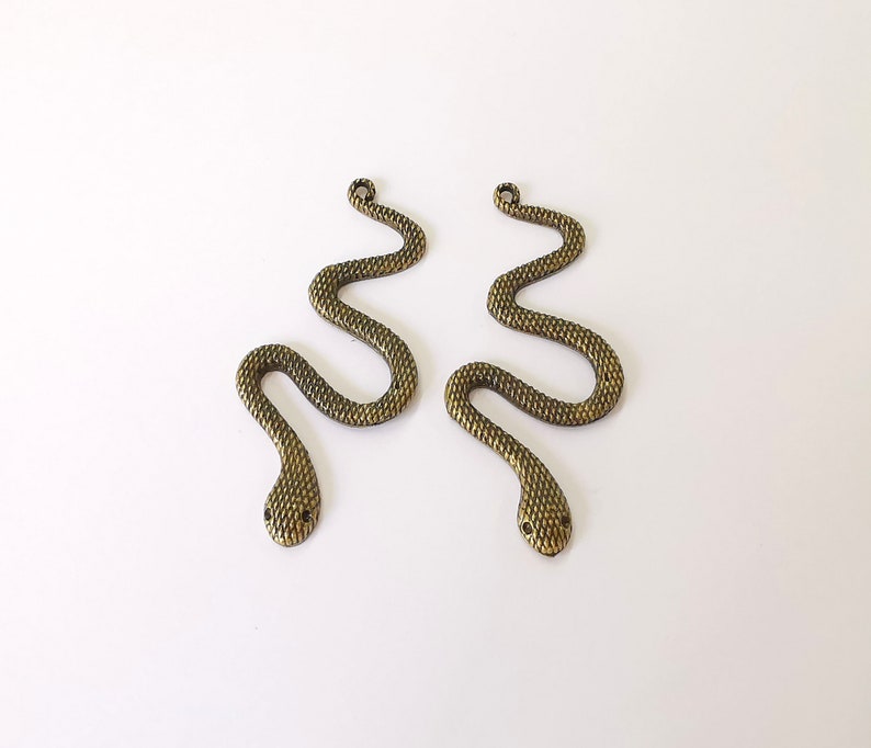 2 Snake Charms Antique Bronze Plated Charms (69x30mm) G25159
