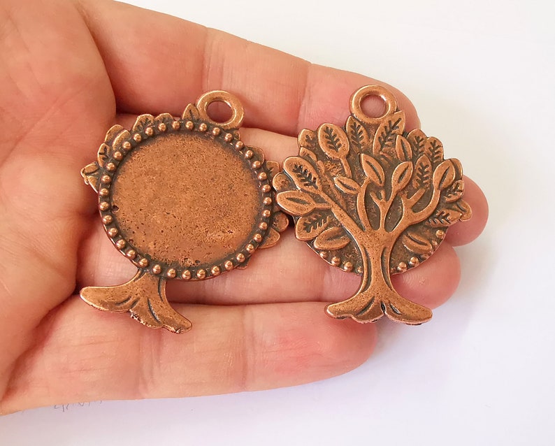 2 Tree Frame Pendant Blank Antique Copper Plated Pendant (53x42mm) (30mm Blank Size) G25161
