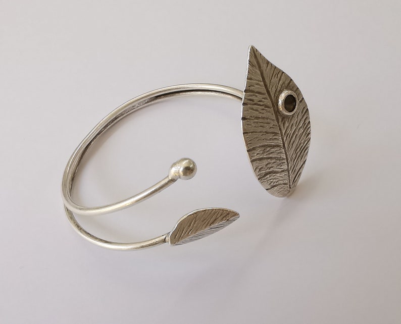 Leaf bracelet brass cuff blank bezel Glass cabochon base Adjustable antique silver plated brass (5mm Blanks ) G25160